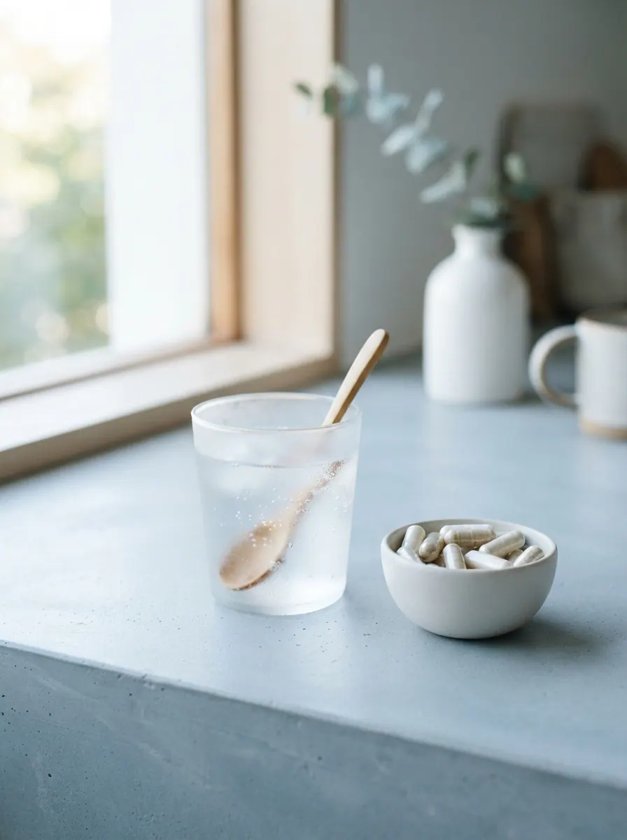 Morning supplement routine with water and meal